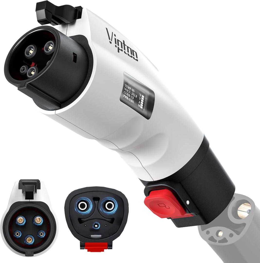 VIPTOO Tesla to J1772 Adapter 60A 250V AC  NACS EV Charging Connector with Digital Display for Tesla Wall/Destination/Mobile Charger, Fast & Safe Charging (White)