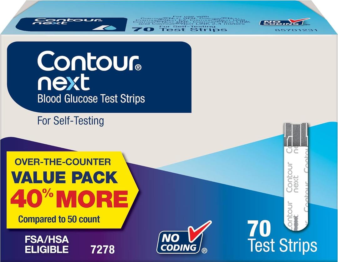 Ascensia Contour Next Blood Glucose Test Strips for Diabetes  70 Count (1 Pack) - Accurate, No Coding, Second-Chance Sampling, Compatible with All Contour Next Meters for Easy Blood Sugar Testing