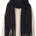 Chunky Scarf for Women Winter Oversized Thick Warm Tassel Scarves Cold Weather Large Blanket Soft Warm Shawl Wraps (Black)