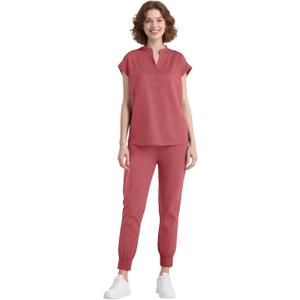 Scrubs for Women Set, Sleeveless Stand-Up Collar Medical Nurse Uniform Top and Jogger Pants, 8 Pockets, L