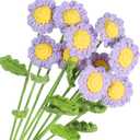 MECCANIXITY Crochet Flowers Handmade Knitting Daisy Artificial Woven Small Potted with Stems for Valentine's Gifts Home Wedding Party Office Table Decor, Light Purple Count 10