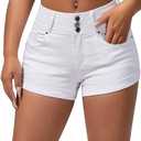 roswear Women's High Waisted Stretchy Curvy Butt Lifting Cuffed Jean Shorts, Large