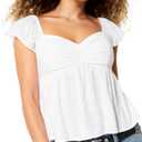 Womens Flowy Peplum Tank Tops Ruffle Sleeve Babydoll Tank Top Sweetheart Neck Smocked Back Short Sleeve Going Out Top (Small, White)