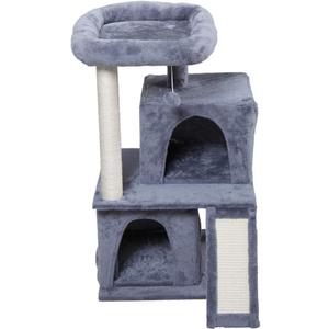 Cat Tree with 2 Condos, Top Perch, Scratching Posts, Sisal Ladder and Plush Ball for Indoor Cats, 34 Inches