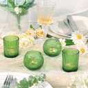 30 Pcs Assorted Ribbed Green Votive Candle Holders, Tea Light Candle Holders Glass for Table Centerpiece, Green Candle Holders for Wedding, Bridal Shower and Tea Party Decorations