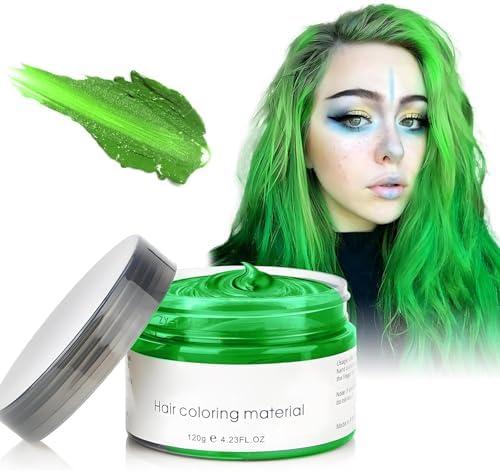 Green Temporary Hair Dye Wax Natural Instant Hair Color Wax Pomades 4.23 oz, Hair Styling Clay for Party, Cosplay, Halloween, Christmas