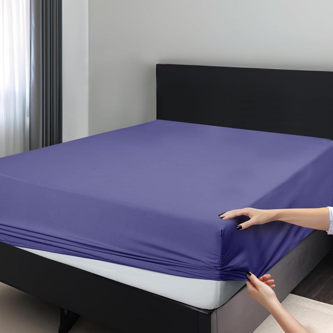 LUX Dcor Queen Fitted Sheet Only - Easy to Fit 360 Elastic Microfiber Sheets - 16 Inches Deep Pocket - Wrinkles Fade Resistant - Dark Navy