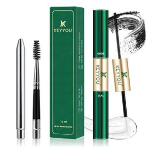 KEYYOU Lash Bond and Seal Cluster Lash Glue for Lash Clusters Strong Gentle Comfortable Bond and Seal Waterproof Mascara Wand Individual Lash Glue 5ml+5ml（Black)