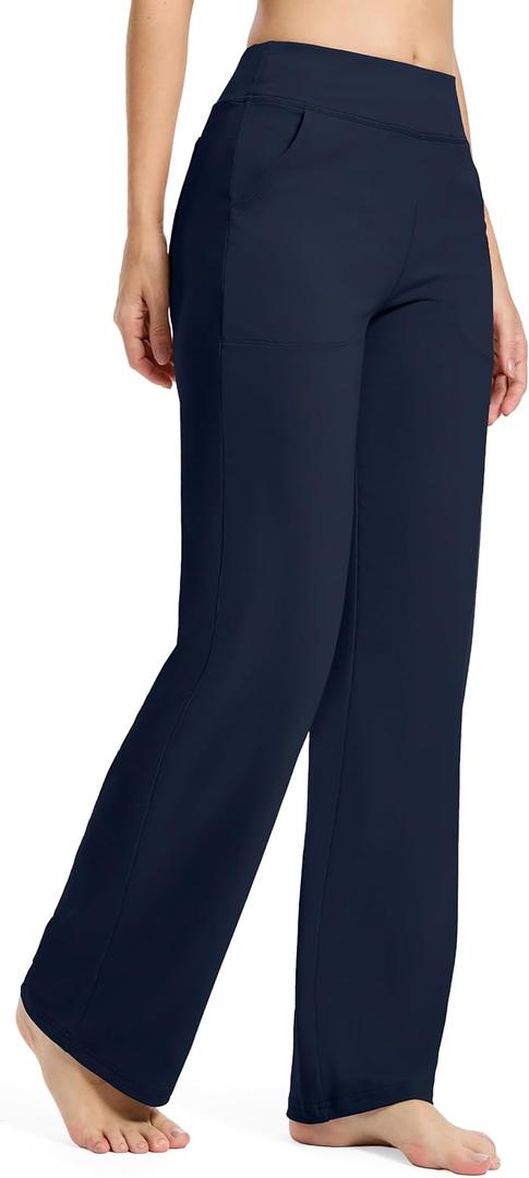 SEVEGO Tall Women's 36 Inseam Wide Leg Yoga Pants High Waist Stretch Dress Casual Long Sweatpants with Pockets (Blue, L)
