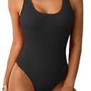 Limeeke Women One Piece Swimsuit Solid Ribbed Monokini Swimwear Scoop Neck Low Back Bathing Suit XL
