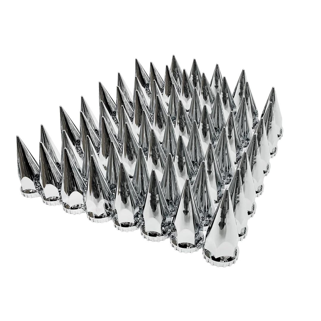 Grandroad auto 60 Pack Spike Lug Nut Covers, 33mm by 4-3/4" Thread On Chrome Spike Nut Cover Caps ABS Plastic Anti-Rust Screw-on Lug Nut Covers for Semi Trucks