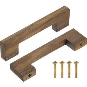 uxcell 4Pcs Wood Drawer Pulls, 4 Inch Hole Center Square Wooden Drawer Pulls Cabinet Handles with Screws for Kitchen Dresser Wardrobes Door Cupboard, Dark Walnut