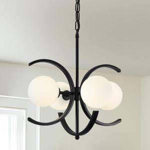 16.1" Modern Sputnik Chandelier,4-Light Black Chandelier with Glass Globe Shades,Mid Century Industrial Chandeliers Dining Room Light Fixtures,Farmhouse Chandeliers for Foyer (White Glass)