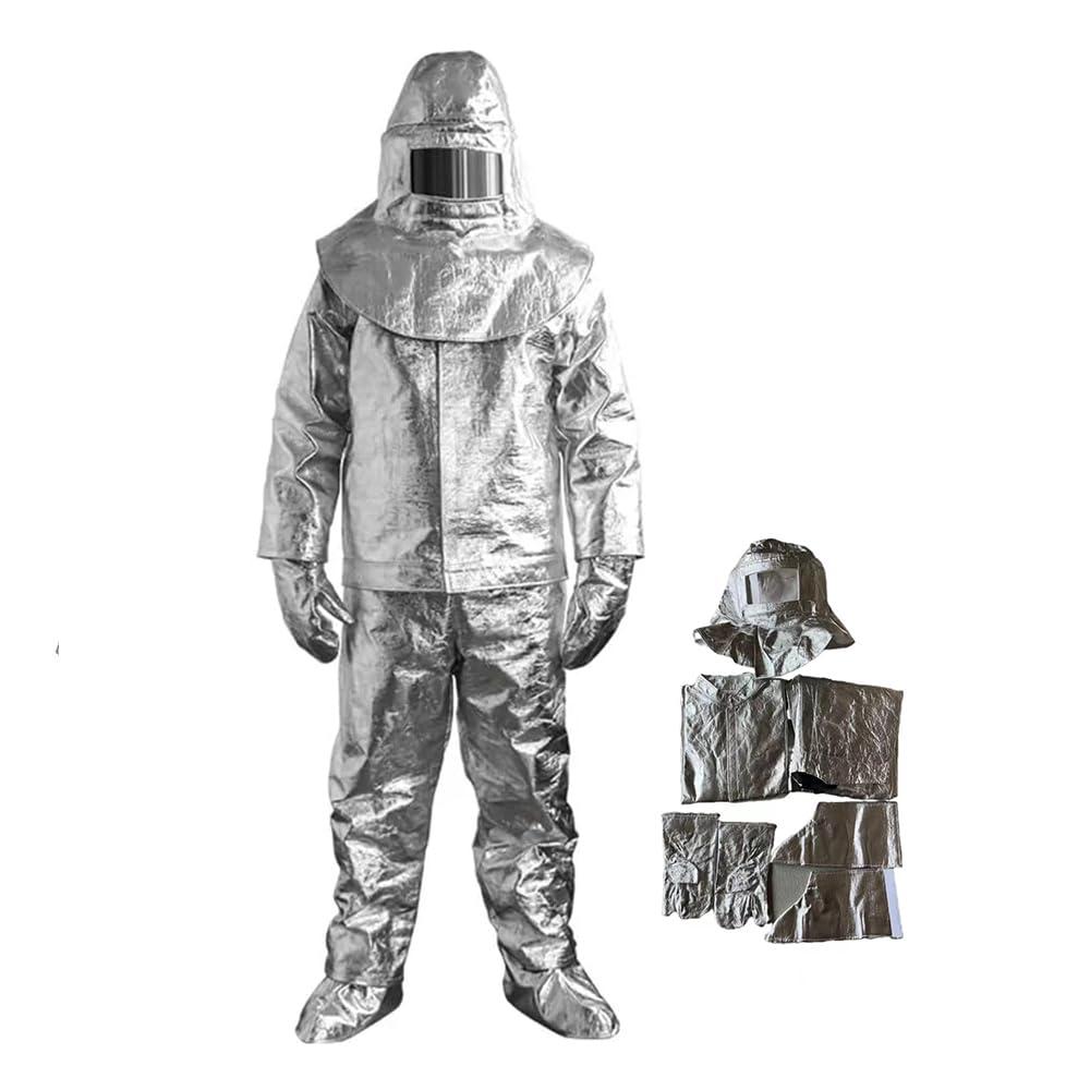 EYCOMTOM Fire Resistant Suit, Anti Thermal Radiation 1000-1200 ℃ Fireproof Coveralls Heat Resistant Aluminized Uniform (Silver, XXXL)