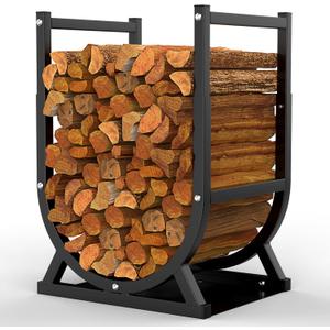Firewood Rack, Outdoor/Indoor Firewood Adjustable Height Storage, Thickened Metal Fireplace Log Rack, Adjustable Height 18.39''-23.03'', Black