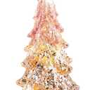 Valentines Day Gift 11 Inch Tabletop Christmas Tree with Sparkling Glitter - Battery Operated Acrylic Lighted Christmas Tree for Home Office Fireplace Valentines Day Decor