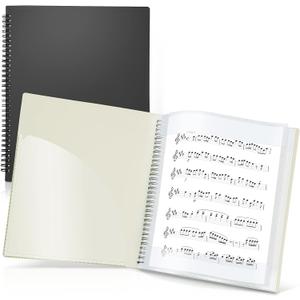 CRANBURY Sheet Music Folder 8.5x11 - Dual Use Music Holder (Black), Store Pages Inside 24 Protective Sleeves or Annotate Exposed Pages, Music Binder with Spiral Binding Stays Opens and Lays Flat