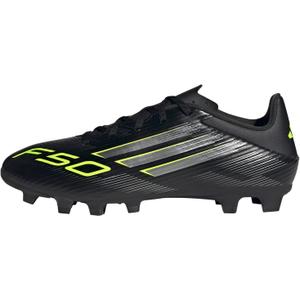 Adidas Unisex-Adult F50 Club Firm Ground/Multi Ground Soccer Cleats (11 Women/10 Men, Black/Iron Metallic/Lucid Lemon)