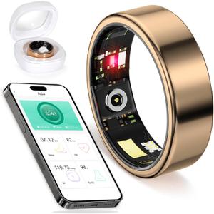 Smart Ring Fitness Monitor: Heart Rate, Blood Oxygen, Sleep & Step Tracking, IP68 Waterproof, Unisex, Compatible with iPhone & Android (Non-Medical) (11#(20.6mm), Rose Gold)
