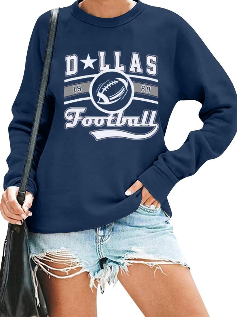 JINTING Football Game Day Sweatshirt Women: Football Season Pullover Football Team Falll Shirts Graphic Long Sleeve Tops (Large)