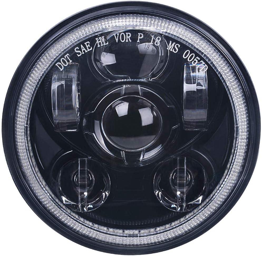 5-3/4 5.75 Inch LED Motorcycle Headlight Compatible with Harley Davidson Sportster Iron 883 1200 Dyna Street Bob Low Rider Softail | 4000LM 6000K H4 Plug Replacement Lamp