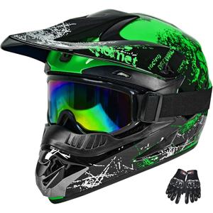 ATV Youth Kids Motocross Helmet for 4 Wheeler Dirt Bike Street Riding with DOT FMVSS 218 (Green, L)