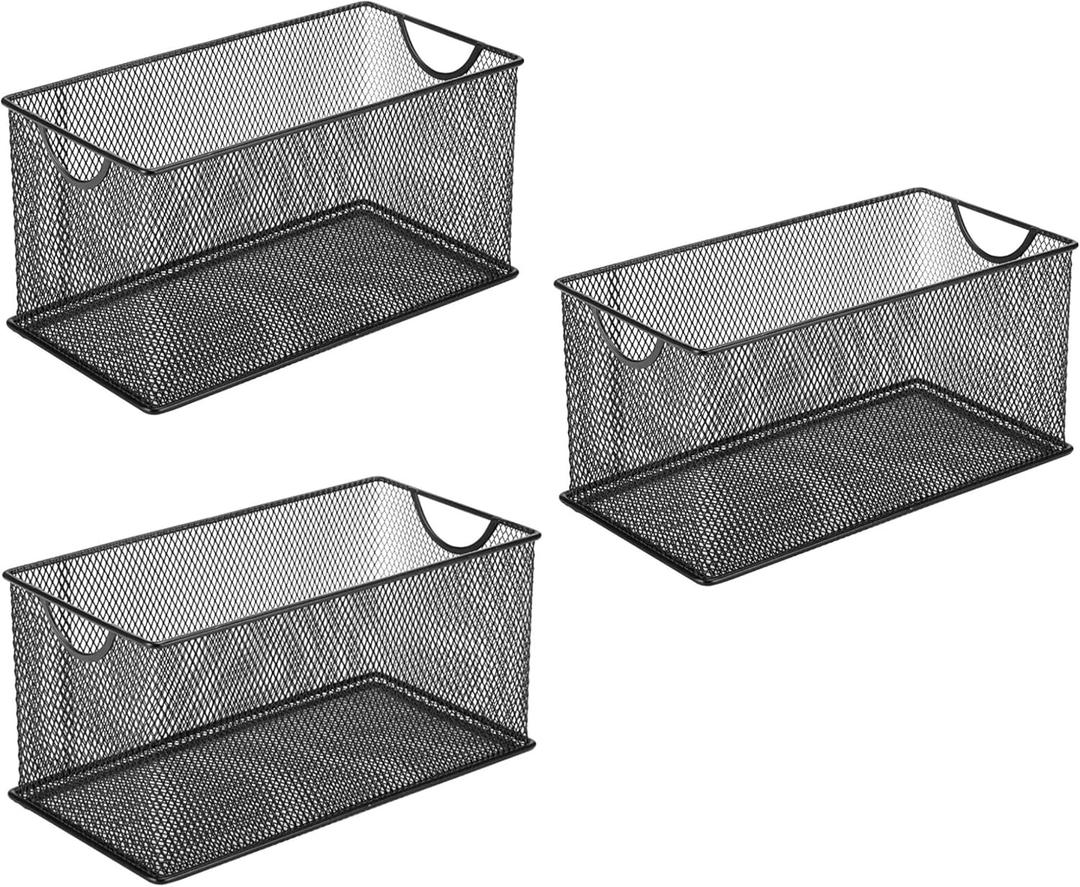 Set of 3 Household Wire Mesh Metal Steel Storage Basket Organizer CD Storage Boxes Organizer Bin Container Tote with Handles for Home Office 10.5" x 5.5" x 5.5"