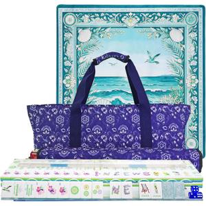 American Mahjong Game Set, Acrylic Mahjong Set with Ocean Themed, 2 Carrying Bags, 4 Acrylic Racks with Pushers, Silent Mat & 3 Dice – Portable American Mahjong Game Set for Adults, Game & Travel, 30mm x 23mm x 13mm