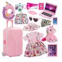 18 Inch Doll Suitcase Travel Luggage Play Accessories, Doll Clothes Accessories Carrier Storage Set, Case, Hat, Sunglasses, Camera, Pillow, Toy Pet