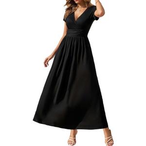 Gracyoga Women's Summer Dresses 2026 Short Sleeve Maxi Dress Casual V Neck Flowy Sundress with Pockets L