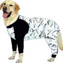Dogs Cotton Pajamas with White Dinosaur Pattern Onesie Jumpsuit for Large Dog Full Coverage Sleeper Pets Shirts pjs(3XL，White)