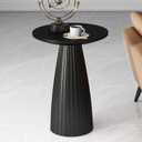 Black Pedestal Side Table 14.56'' Dia, Modern Accent End Table, Fluted Base Design, Minimalist Drink Table for Small Space Living Room, Bedroom