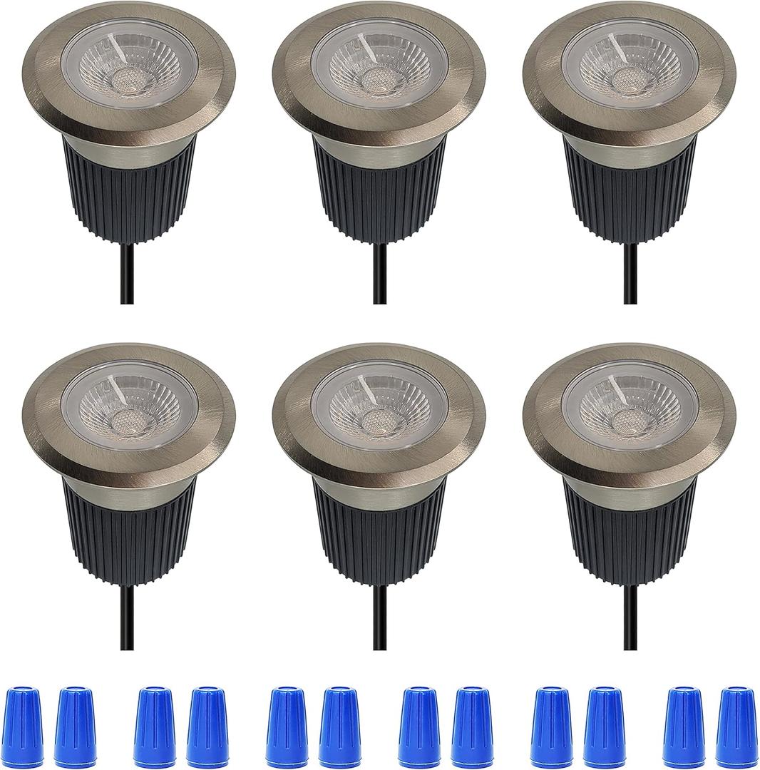 LUMENGY 10W LED Powerful Landscape Inground Lights, for Up-Lighting Along Walls, Trees, Driveway & Patios. Low Voltage IP67 Waterproof, Stainless Steel Finish (6-Pack)