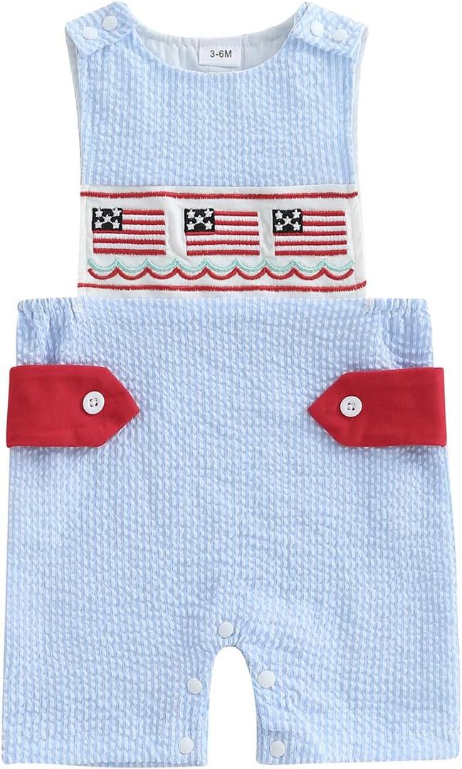 Biayxms Infant Boy Girl 4th of July Outfits American Flag Sleeveless Romper Shorts Newborn Baby My 1st July 4th Overalls