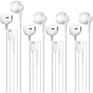 4 Pack USB C Headphones for iPhone 16 15 Pro Max Earbuds Wired with Microphone & Volume Control HiFi Stereo Type C Earphones for Galaxy S23/S22/S21/S20/Ultra Note 10/20, for iPad Pro Pixel 7/6/6a/5/4
