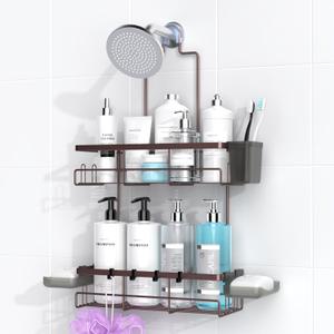 Shower Caddy Hanging Bathroom Organizer: Rustproof Shelf for Inside Shower - No Drilling, Over Showerhead - Bath Shelves for Shampoo, Soap - Bronze