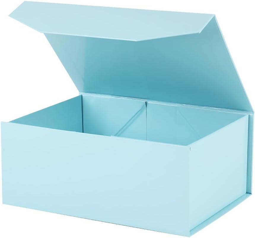 Upgrade 3PCS Blue Gift Box 9.5x7x4 Inches, Sturdy With Lid for Packaging, Foldable Magnetic Closure Storage, Bridesmaid Proposal, Rectangle Collapsible