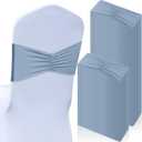 Moukeren 100 Pcs Spandex Chair Sashes Bows Bands Slider Sashes for Chair Covers Elastic Ties Ribbon Decorations for Wedding Party Events Ceremony Birthday Banquet (Dusty Blue)