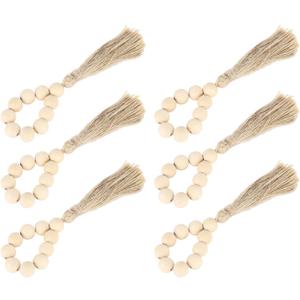 Presentware Wood Bead Napkin Holderswith Tassels for Weddings and Holidays Wood Bead Napkin Rings,6Pcs