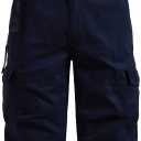 Mylldey Men's Cargo Shorts 3/4 Relaxed Fit Mens Running Shorts 7 Pockets Elastic Waist Cotton Hiking Shorts (Blue), 4XL