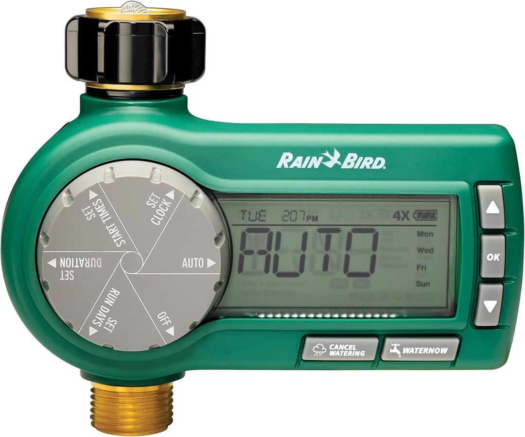 Rain Bird 1ZEHTMRP Premium Professional Grade Electronic Digital Hose End Timer/Controller, One Zone/Station, Battery Operated, Digital with Brass Inlet/Outlet