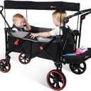 Wagon Stroller for 2 Kids,Foldable Kids Wagon,Premium All Terrain Stroller Cart w/Removable Canopy, Adjustable Push/Pull Handle, Harness Shipped Separately-Black