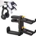 3 in 1 Under Desk Headphone Hanger with Adjustable Clamp Mount, 2 Controller Slots & 1 Headset Universal Holder Stand, Rotatable Hook Rack & Cable Organizer, for Home Gaming Xbox ps5 - Black