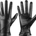 Winter Leather Gloves for Women, Warm Touchscreen Driving Texting Cashmere Lined Gloves (Small, Black)