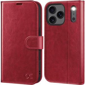 OCASE Compatible with iPhone 17 Pro Wallet Case, PU Leather Flip Folio Case with Card Holders RFID Blocking Kickstand [Shockproof TPU Inner Shell] Phone Cover 6.3 Inch 2025, Red