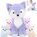 MaoGoLan Large Fox Plush Stuffed Animal, 5 Pcs Stuffed Foxes Plush Toy Set, 20 Inches Purple Mama Fox Toy with Babies for Kids Girl Boy, Valentines Birthday Gift Baby Shower Party Decor