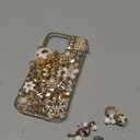 iFiLOVE for iPhone 13 Pro Max Bling Diamond Case, 3D Luxury Sparkle Glitter Crystal Rhinestone Butterfly Flower Pendant Charm Case Cover for Girls Women Kids (Champagne)