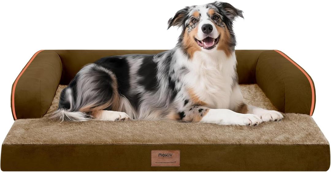 Extra Large Dog Bed-Orthopedic Waterproof XL Dog Bed for XLarge Extra Big Dogs - Foam Couch Sofa Washable with Removable Cover-Brown (38.0"L x 25.0"W x 6.5"Th)