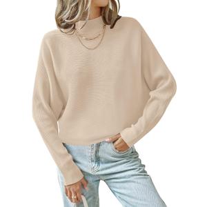 ZESICA Women's Fall 2026 Turtleneck Batwing Long Sleeve Ribbed Knit Casual Soft Pullover Sweater Jumper Top (Medium, Apricot)