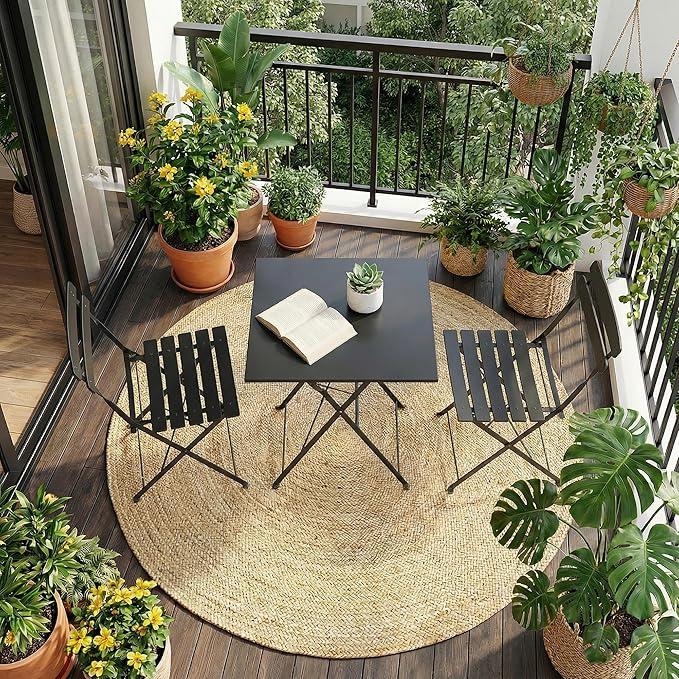 IDEALHOUSE Bistro Table and Chairs Set of 2, 3-Pieces Patio Bistro Set, Folding Design, No Assembly Need, Outdoor/Indoor Outdoor Patio Furniture Set for Balcony Yard Garden, Black